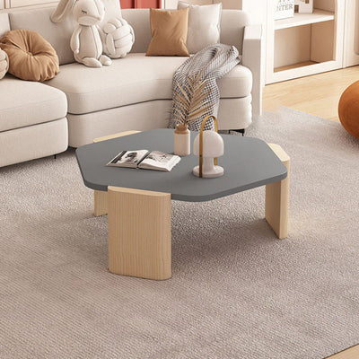 Contemporary Creative Hexagonal Plank Oak End Table 1-Tier For Living Room