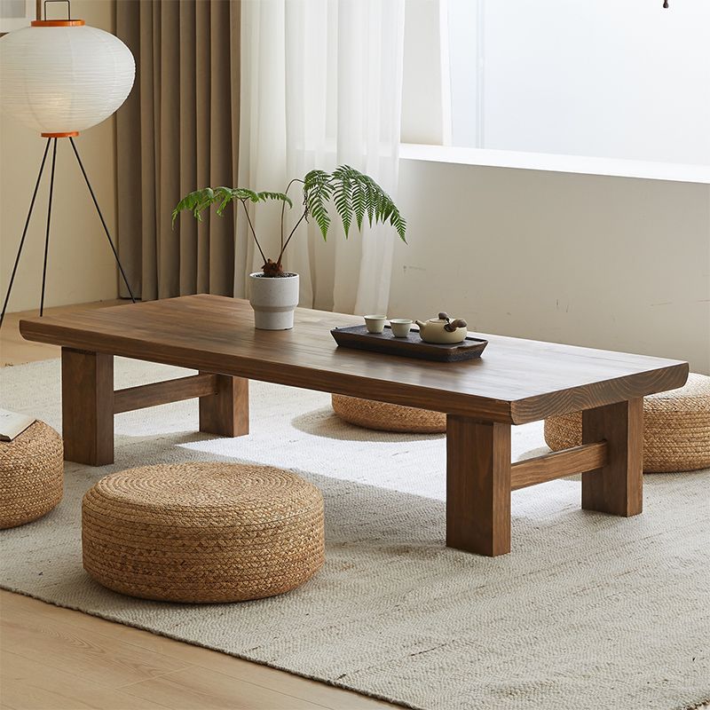 Traditional Japanese Rectangular Tabletop Solid Wood Coffee Table 4-Leg For Living Room