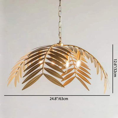 Contemporary Creative Golden Iron Tropical Palm Leaves Design 4-Light Chandelier For Dining Room