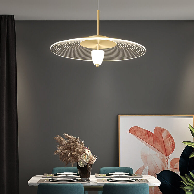 Contemporary Scandinavian Round Flying Saucer Acrylic Metal LED Pendant Light For Dining Room