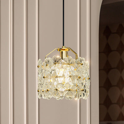 Traditional French Flower Petal Round Crystal Hardware 1-Light Pendant Light For Bedroom