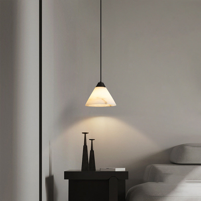 Modern Minimalist Cylinder Cone Half Round Copper Stone 1-Light Pendant Light For Bedroom