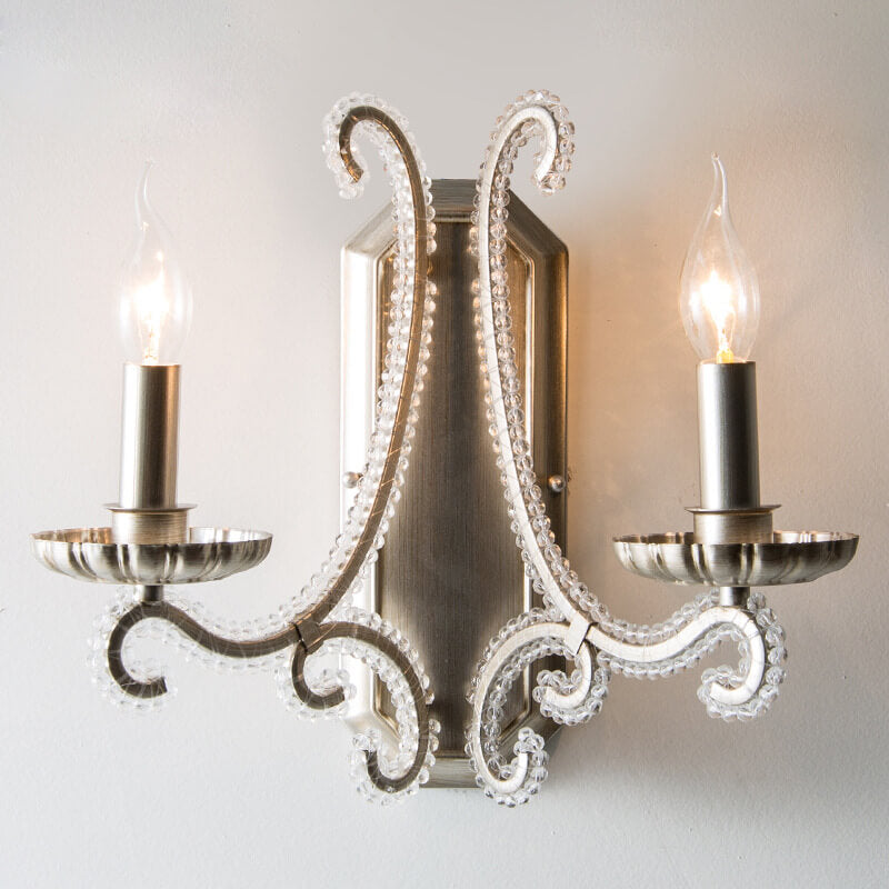 Vintage French Crystal Candelabra Iron 1/2 Light Wall Sconce Lamp