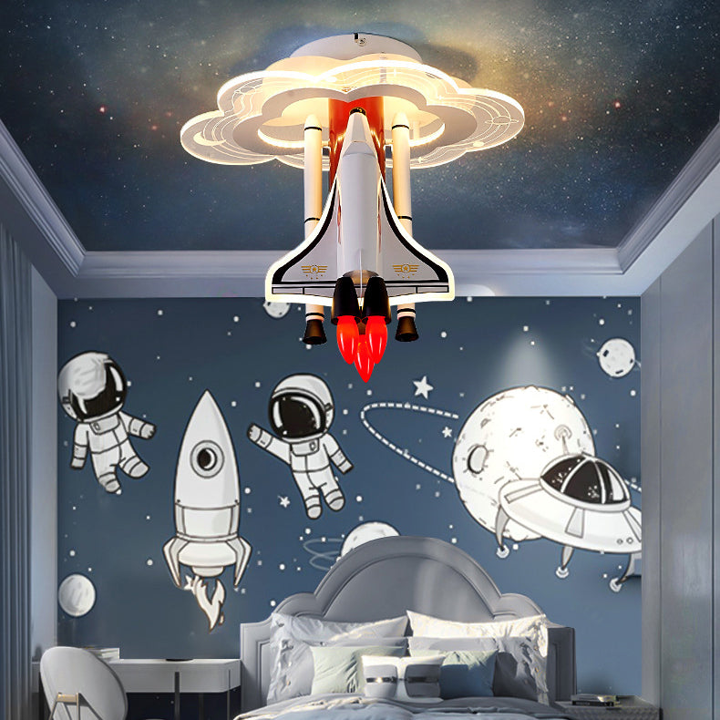 Contemporary Creative Iron Cartoon Aerospace Rocket Acrylic LED Kids Flush Mount Ceiling Light For Living Room