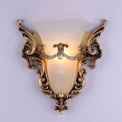 Traditional European Wings Cup Resin Glass 1-Light Wall Sconce Lamp For Bedroom