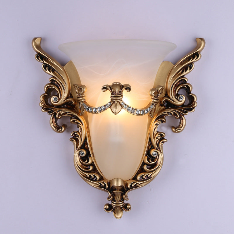 Traditional European Wings Cup Resin Glass 1-Light Wall Sconce Lamp For Bedroom