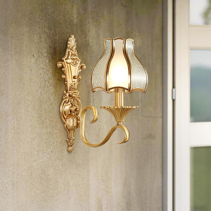 Contemporary Luxury Full Copper Glass Umbrella Shape 1/2-Light Wall Sconce Lamp For Bedroom