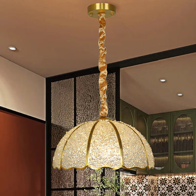 Traditional French Copper Crystal Dome Hemispherical 1-Light Pendant Light For Living Room