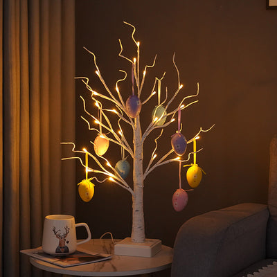 Contemporary Creative Easter Egg Decorated Tree Plastic LED USB Table Lamp For Bedroom