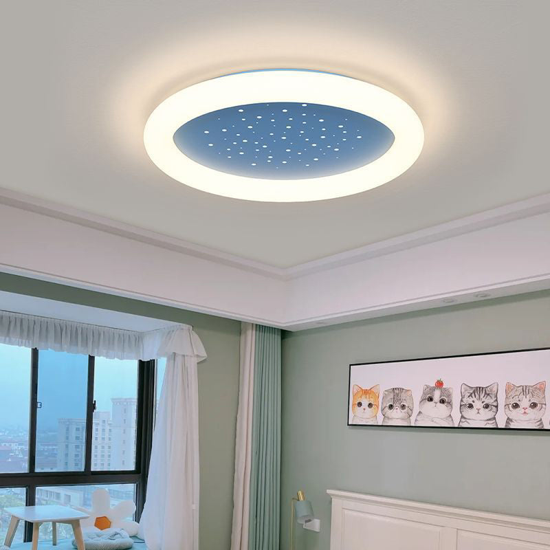 Modern Simplicity Iron Acrylic Round Starry Sky LED Flush Mount Ceiling Light For Bedroom