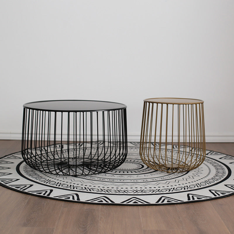 Contemporary Simplicity Iron Round Cage Design Coffee Table For Living Room