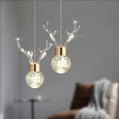 Contemporary Creative Acrylic Antler Bubble Crystal Ball LED Pendant Light For Living Room