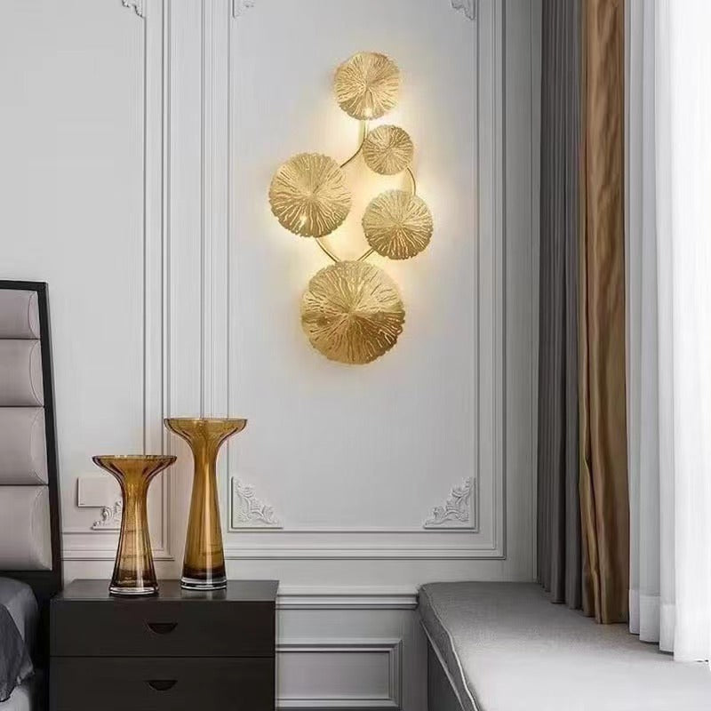 Modern Luxury Stainless Steel Lotus Leaf Hollow Shape 5-Light Wall Sconce Lamp For Living Room