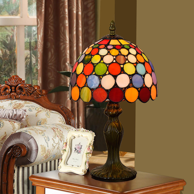 Traditional Tiffany Dome Aluminum Glass 1-Light Table Lamp For Living Room