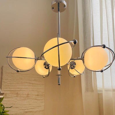 Modern Minimalist Orb Branch Border Glass Iron 5-Light Chandelier For Bedroom