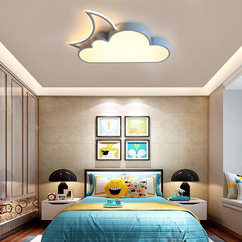 Contemporary Nordic Kids Iron Acrylic Cloud Moon LED Flush Mount Ceiling Light For Bedroom