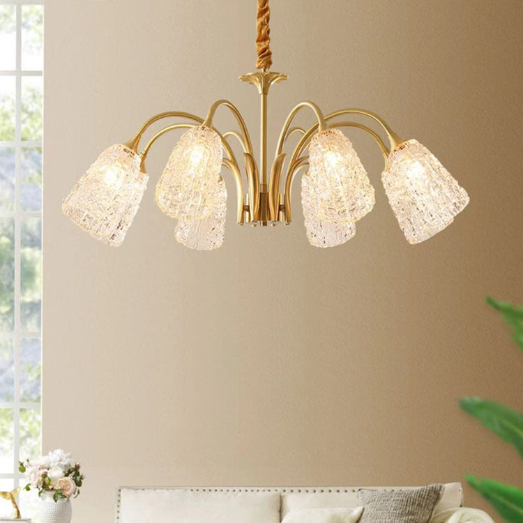 Contemporary Luxury Round Copper Glass 3/5/6/8 Light Chandelier For Living Room