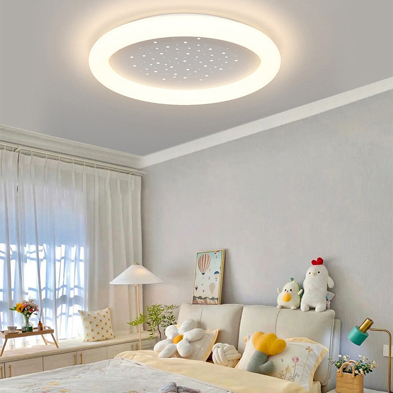 Modern Simplicity Iron Acrylic Round Starry Sky LED Flush Mount Ceiling Light For Bedroom