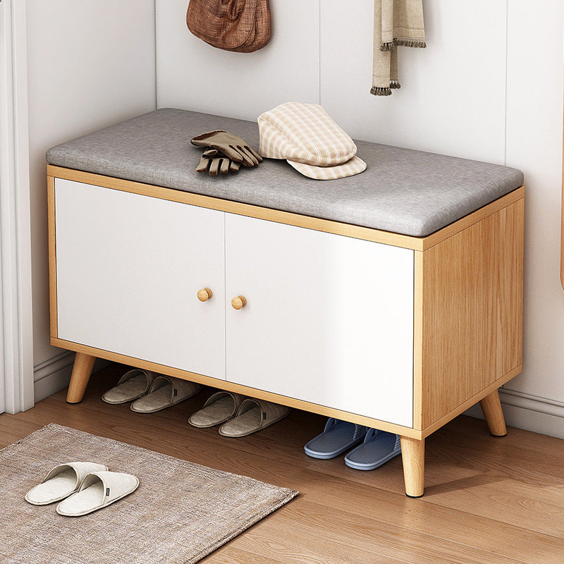 Contemporary Scandinavian Cotton Linen Solid Wood Shoe Storage 2-Cabinet For Entryways