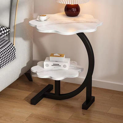 Contemporary Simplicity Petal Shape Marble Triangular Steel Frame Side Table 2-Tier For Living Room