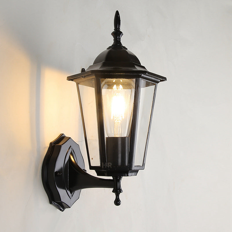 Contemporary Industrial Hexagonal Aluminum Frame Frosted Glass 1-Light Outdoor Wall Sconce Lamp For Garden