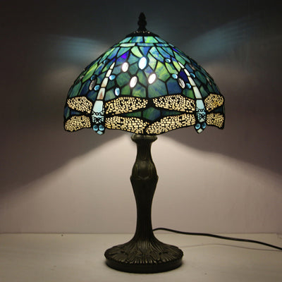 Traditional Tiffany Round Flower Alloy Stained Glass 1-Light Table Lamp For Living Room