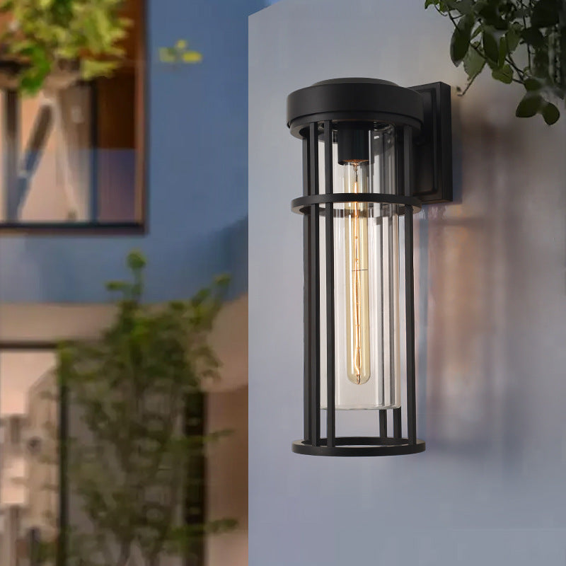 Contemporary Simplicity Aluminum Glass Cylinder 1-Light Outdoor Wall Sconce Lamp For Garden