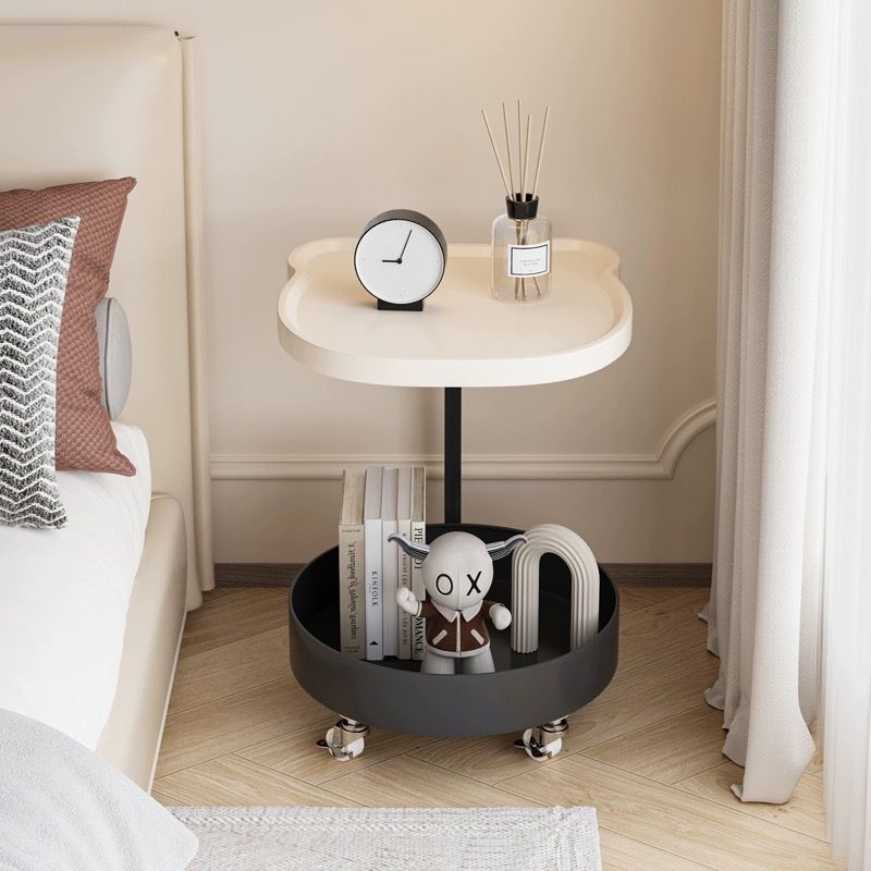 Contemporary Nordic Round Board Top Side Table Storage Shelf 2-Tier For Living Room