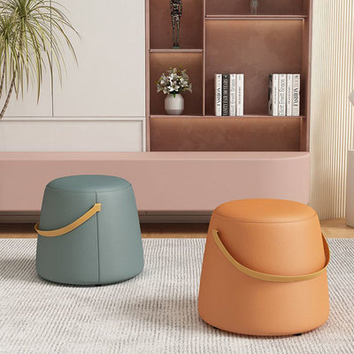 Modern Minimalist Round Column Cotton Linen Leather Wood Chair Backless Armless For Living Room