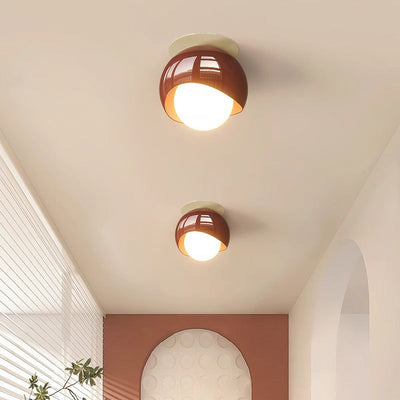 Contemporary French Cream Iron Glass Spherical Ball 1-Light Semi-Flush Mount Ceiling Light For Hallway