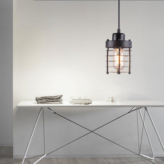 Contemporary Industrial Cylinder Hollow Out Iron 1-Light Pendant Light For Living Room