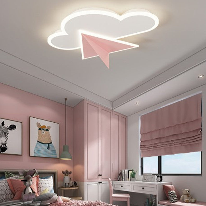 Modern Minimalist White Cloud Aircraft Iron Acrylic LED Semi-Flush Mount Ceiling Light For Bedroom