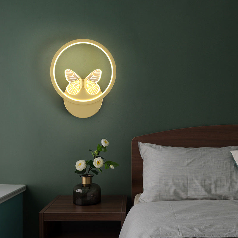 Modern Art Deco Butterfly Square Round Frame Design LED Wall Sconce Lamp For Bedroom