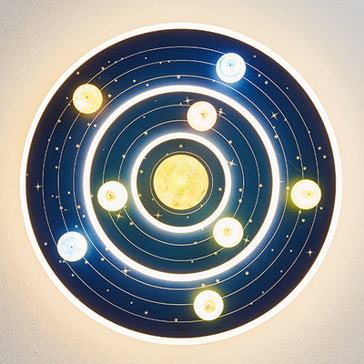 Contemporary Creative Kids Round Planet Iron Acrylic LED Flush Mount Ceiling Light For Bedroom