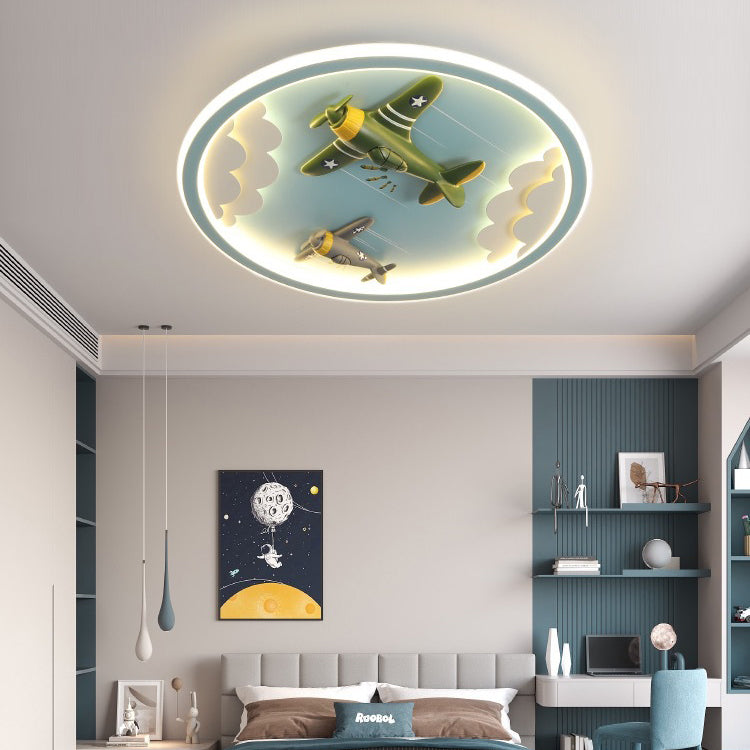 Contemporary Creative Cartoon Fighter Unicorn Resin Acrylic LED Kids Flush Mount Ceiling Light For Bedroom