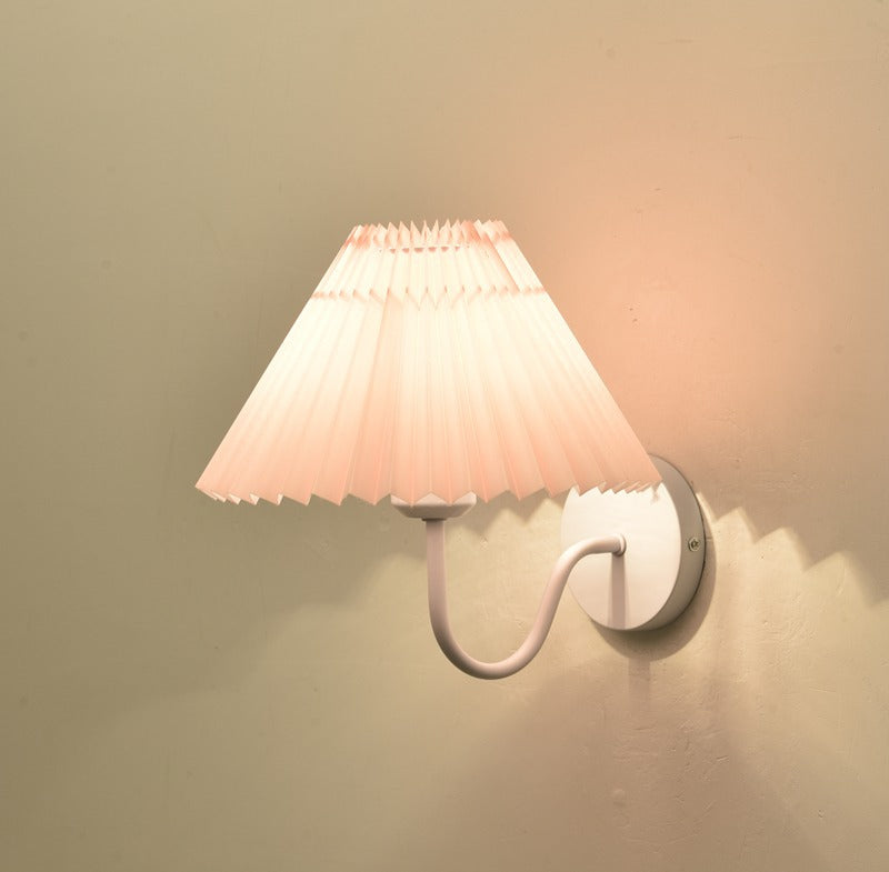 Contemporary Nordic Mushroom Curved Rod Iron Fabric 1-Light Wall Sconce Lamp For Bedroom