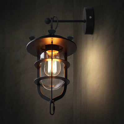 Contemporary Industrial Iron Glass Round 1-Light Wall Sconce Lamp For Dining Room