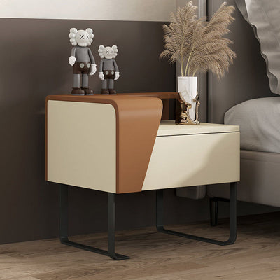 Contemporary Luxury Rectangular Wood Carbon Steel Frame Side Table Drawer For Living Room