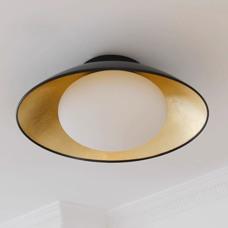 Traditional Vintage Iron Glass Ball Bowl 1-Light Semi-Flush Mount Ceiling Light For Bedroom