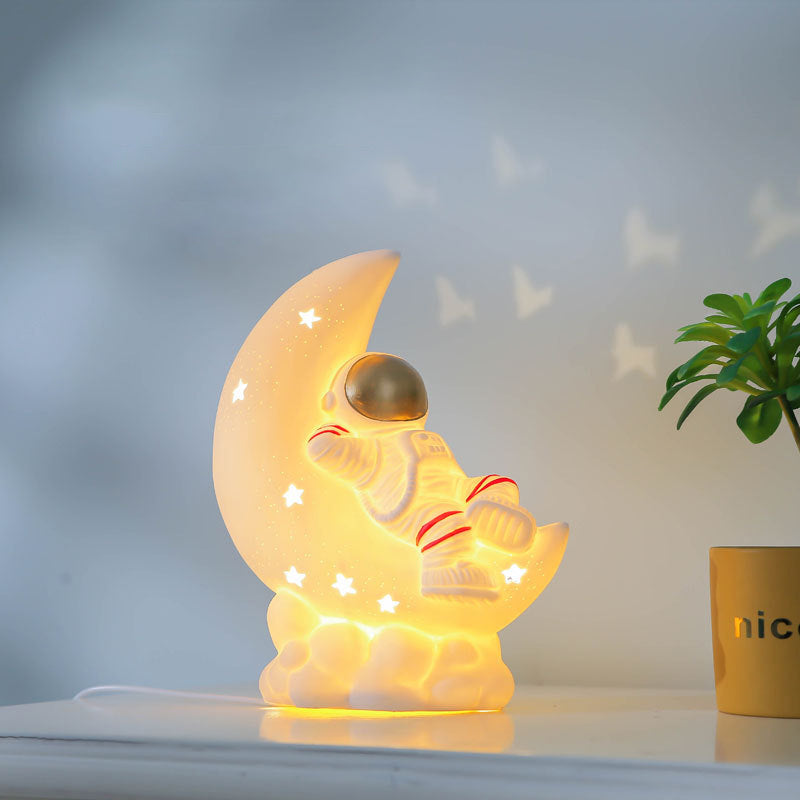 Contemporary Creative Luna Moon Astronaut Rabbit Ceramic LED Table Lamp For Bedroom