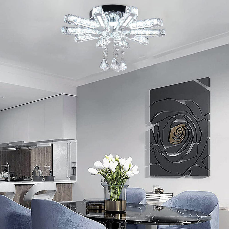 Contemporary Luxury Rectangular Strip Stainless Steel Crystal LED Semi-Flush Mount Ceiling Light For Living Room