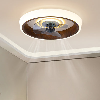 Lumière de ventilateur de plafond encastrée à LED en aluminium et acrylique, grain de bois rond minimaliste moderne pour chambre à coucher 