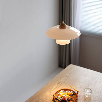 Lampe suspendue à 1 lumière en verre de disque de jade blanc vintage danois 