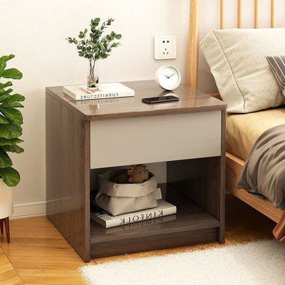 Modern Simplicity Square Tabletop Density Board Nightstand 1-Drawer For Bedroom