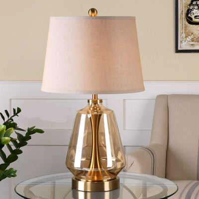 Modern Minimalist Vase Base Glass Fabric 1-Light Table Lamp