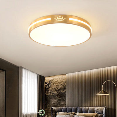 Modern Minimalist Round Crown Acrylic Copper LED Flush Mount Ceiling Light For Living Room