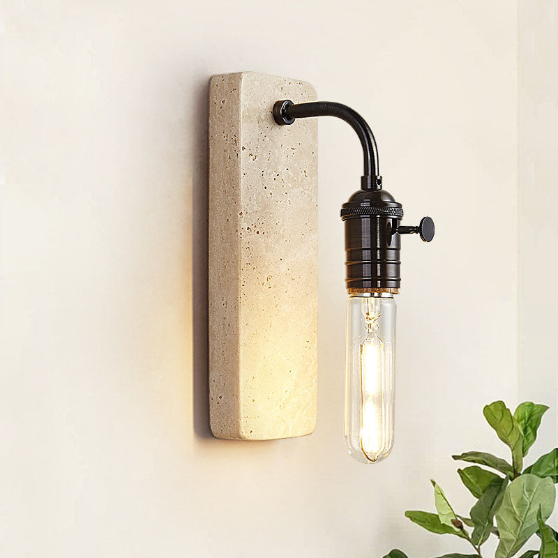 Contemporary Retro Travertine Brass Round 1-Light Wall Sconce Lamp For Bedroom