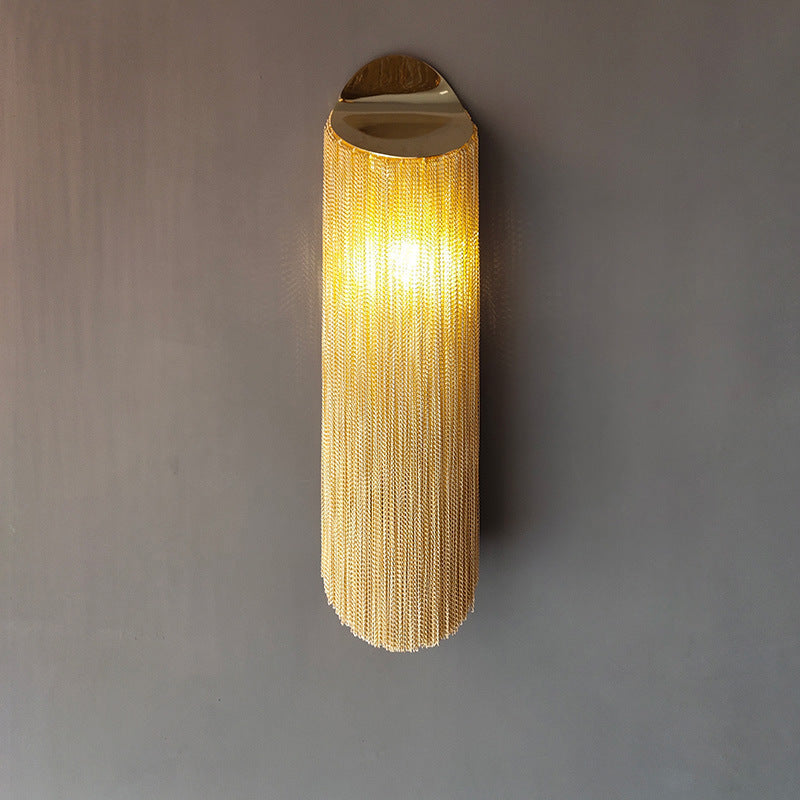 Contemporary Nordic Cylinder Tassel Hardware Plating 1-Light Wall Sconce Lamp For Bedroom