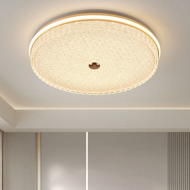 Modern Luxury Round Metal Aluminium Crystal Sand LED Flush Mount Ceiling Light For Bedroom