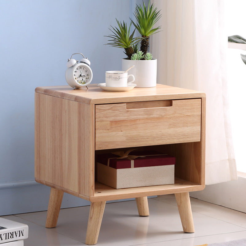 Contemporary Scandinavian Square Tabletop Solid Wood Nightstand 1-Drawer For Bedroom